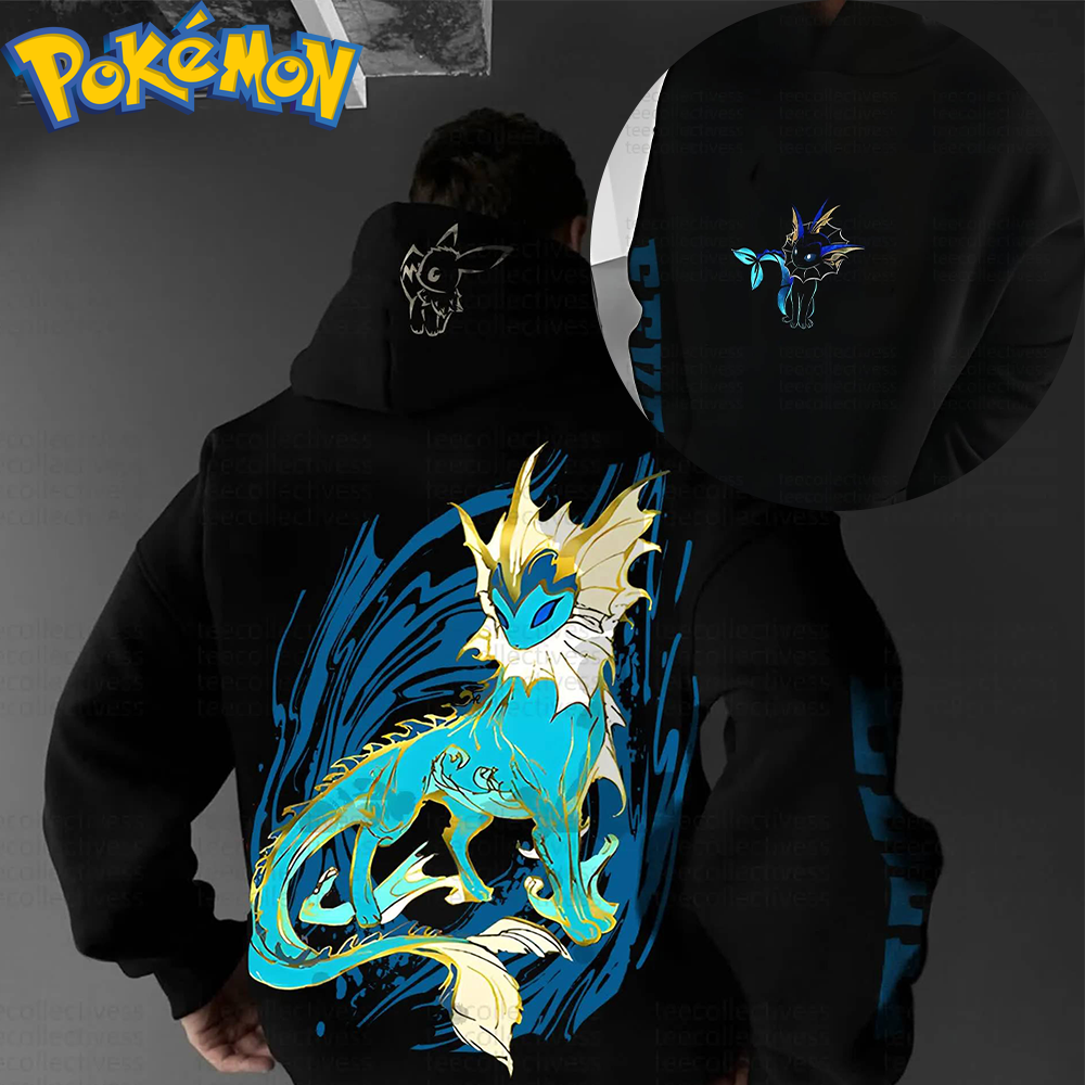Anime Merch Hoodie - Pokemon Anime Vaporeon Cotton Hoodie Harajuku